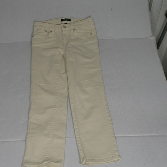 Lauren Ralph Lauren Denim - Lauren Ralph Lauren Womens Pants 0P Cream Denim Straight Leg Preppy Timeless